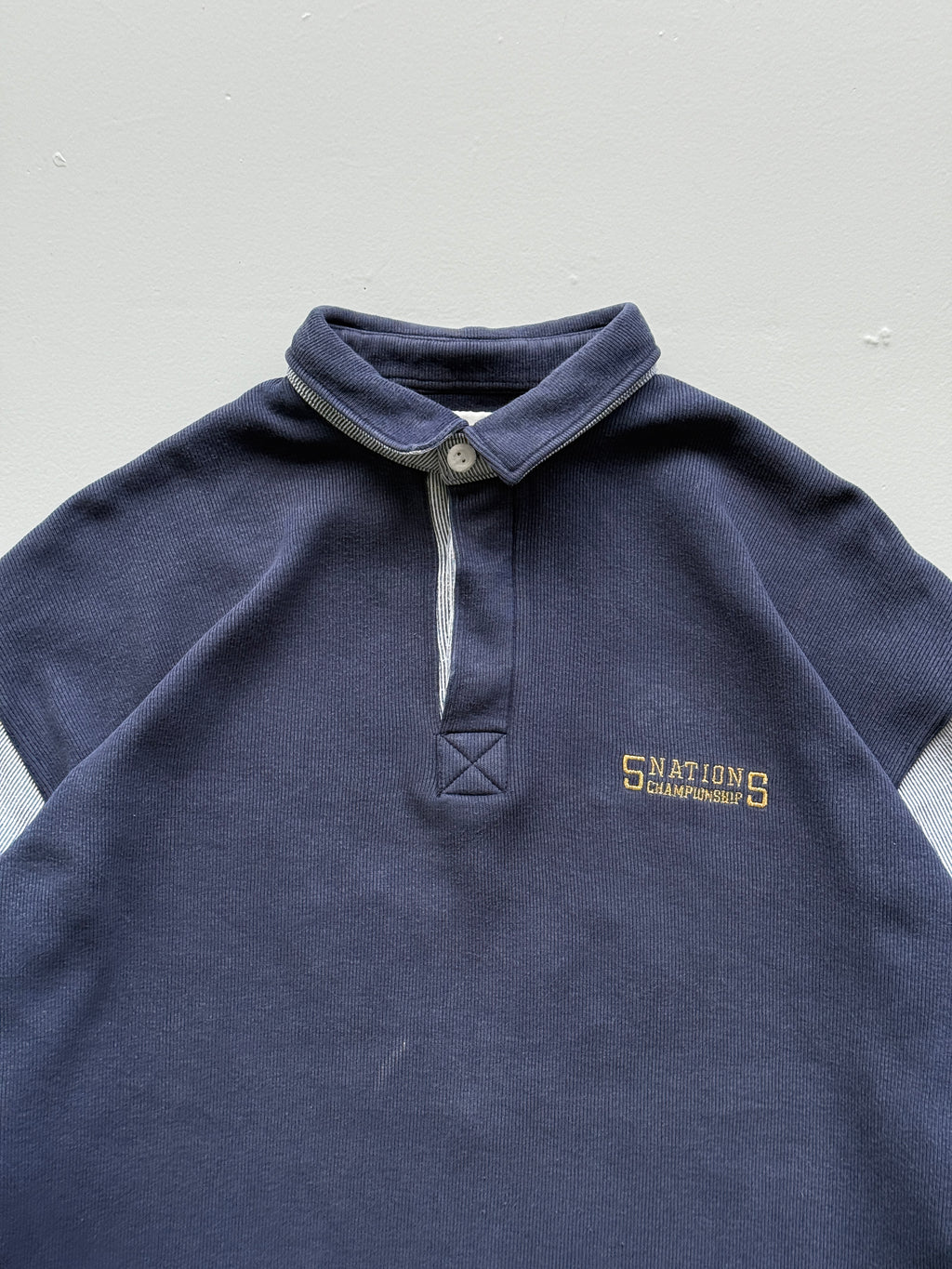 Navy Blue Five Nations 90's Vintage Long Sleeve Rugby Polo Jersey - XL