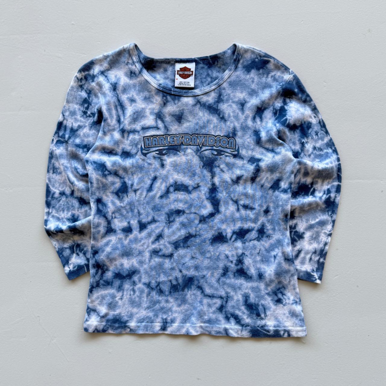 Blue Harley Davidson 00's Y2K Tie-Die Long Sleeve T-Shirt - Womens Medium