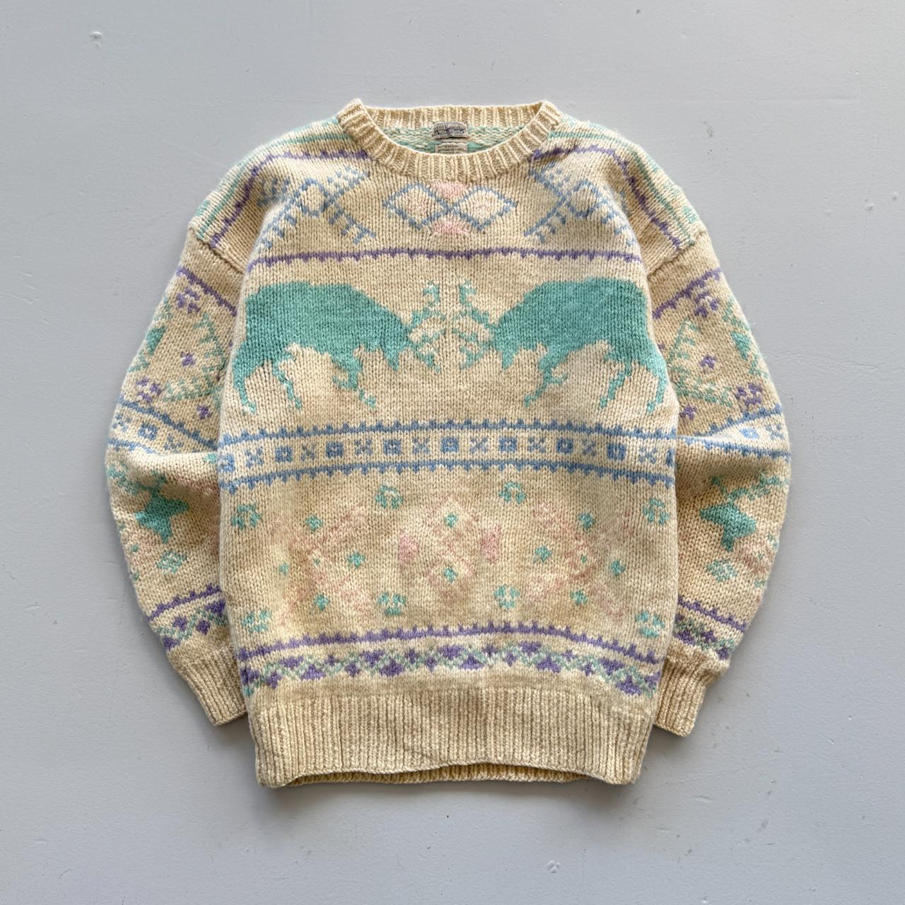 Cream Western Inspired Shetland Heavy Knit 80's Woollen Jumper - Small
