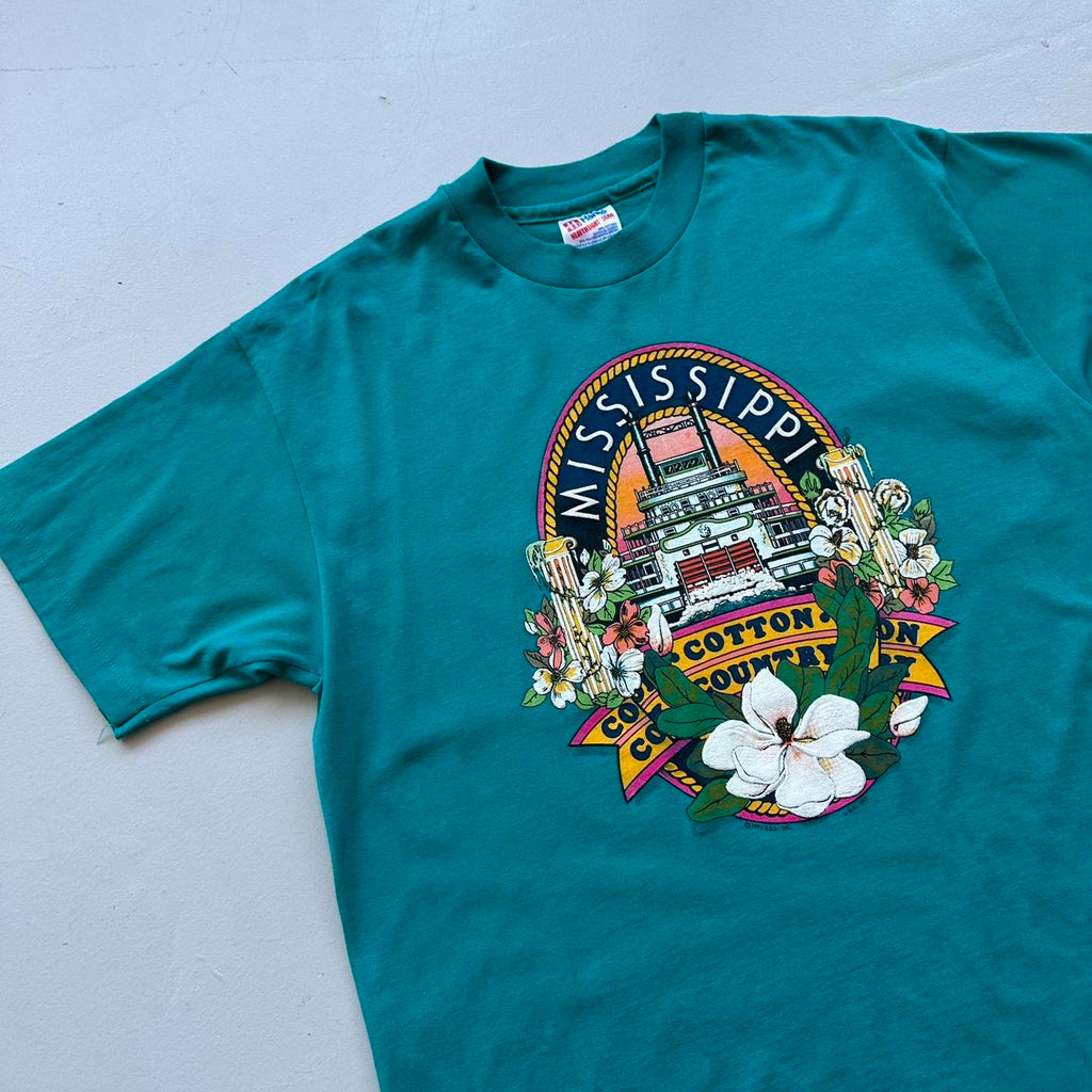 Aqua Blue Mississippi 90s Vintage T-shirt - Medium