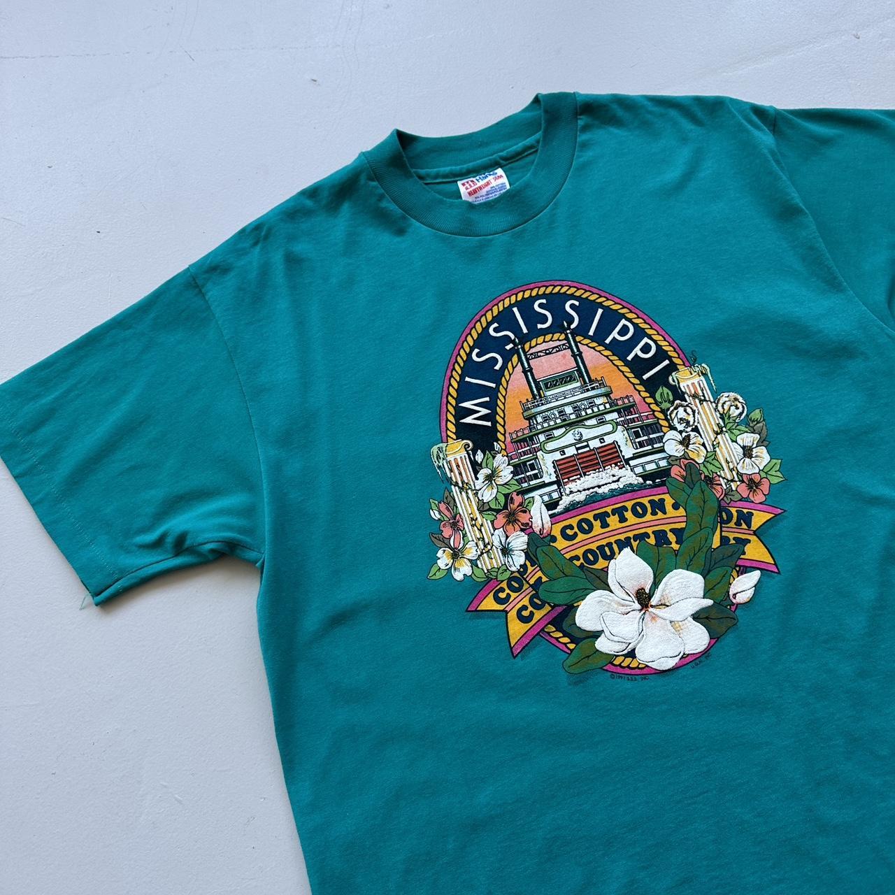 Aqua Blue Mississippi 90s Vintage T-shirt - Medium