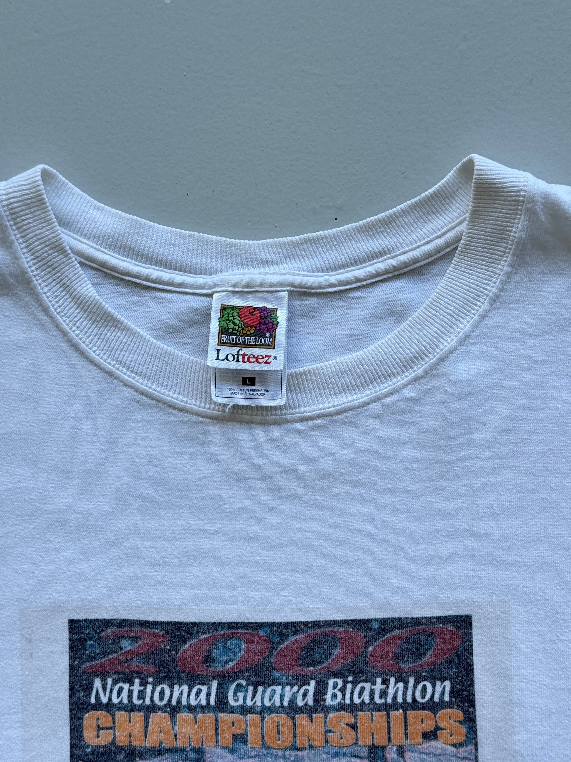 White Ski Biathlon Champion 00's Vintage Graphic T-Shirt - Large