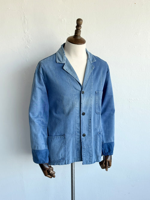 Thrashed Blue French 1950's Vintage Workwear Chore Jacket CH482 - Medium