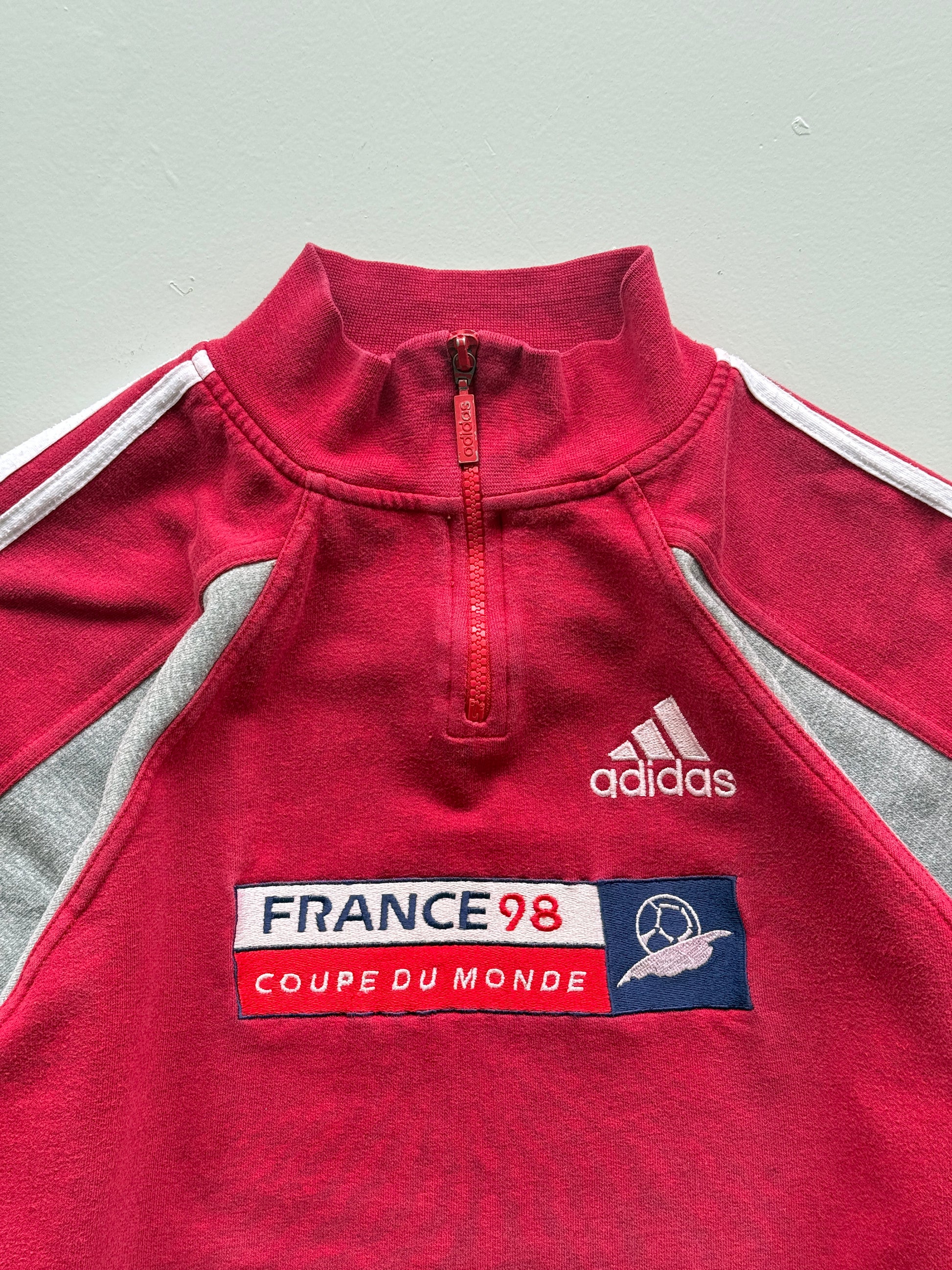 Red Adidas France World Cup 1998 Vintage Quarter Zip Sweatshirt - Small