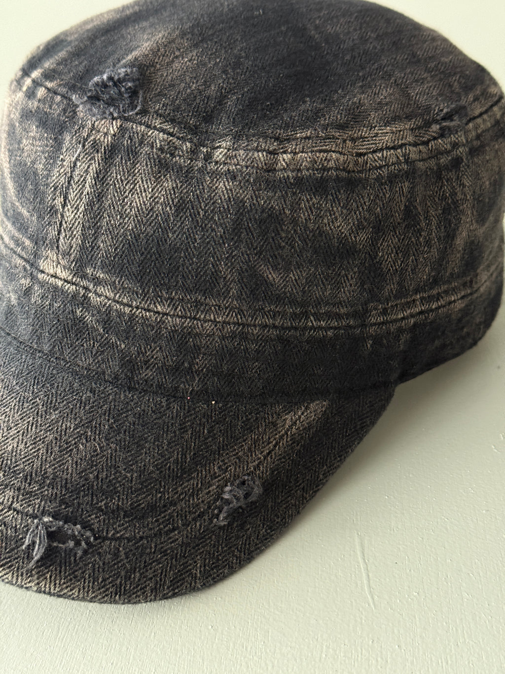 Grey Distressed Y2K Cadet Cap Military Style 00's Grunge Aesthetic