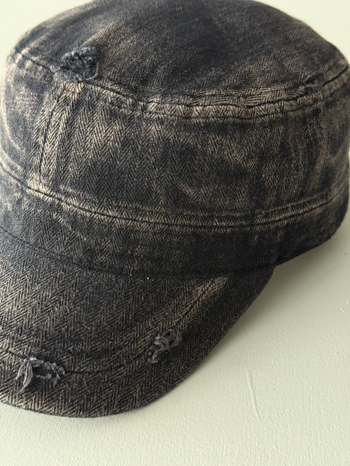 Grey Distressed Y2K Cadet Cap Military Style 00's Grunge Aesthetic