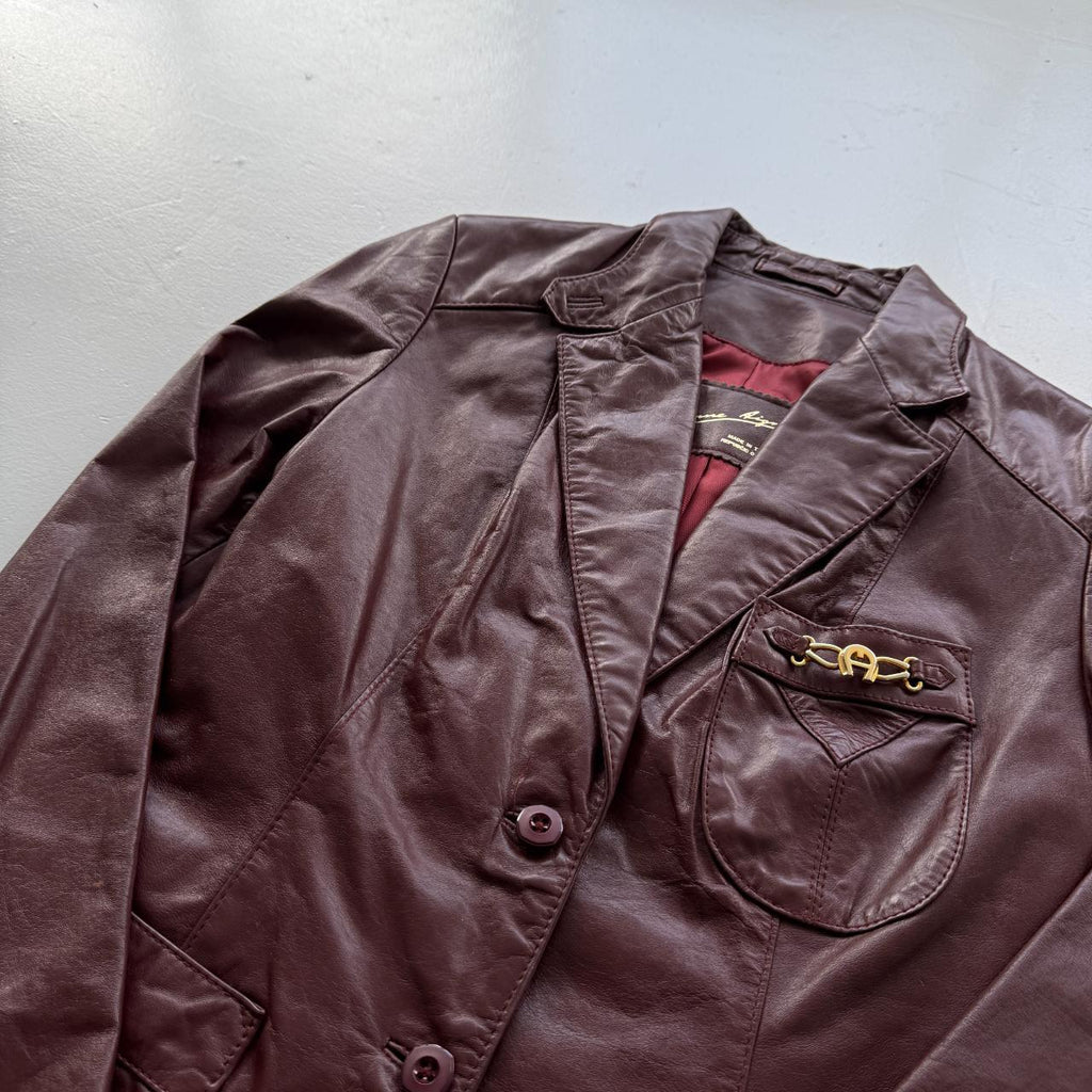 Burgundy Leather Blazer Vintage 90s Jacket - Womens Size 10
