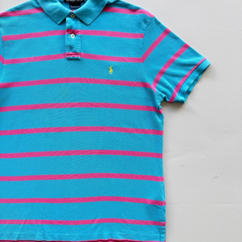 Blue / Pink Polo Ralph Lauren Vintage Polo Shirt - Large