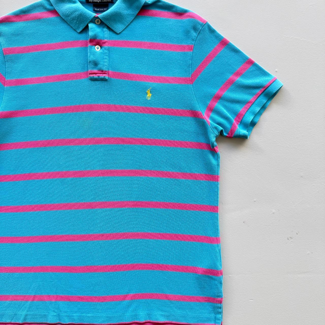 Blue / Pink Polo Ralph Lauren Vintage Polo Shirt - Large