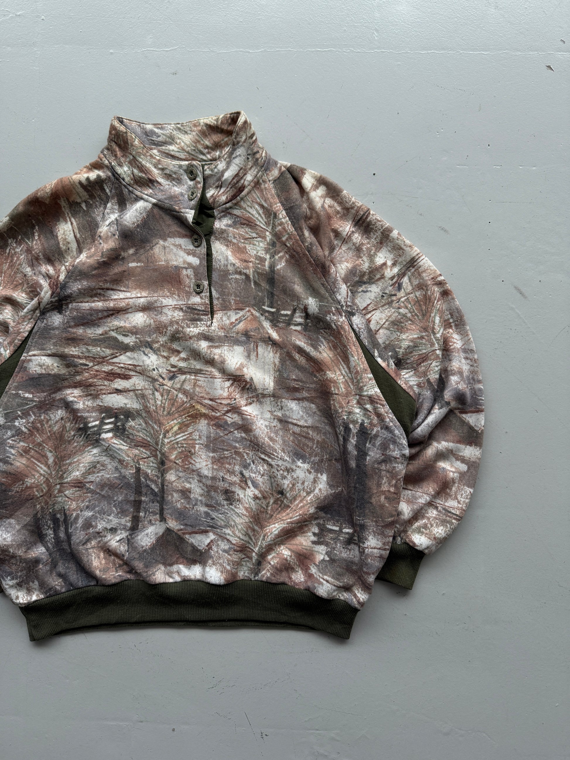 Nature Camo Quarter Zip Vintage Sweatshirt 90's Crewneck - Small