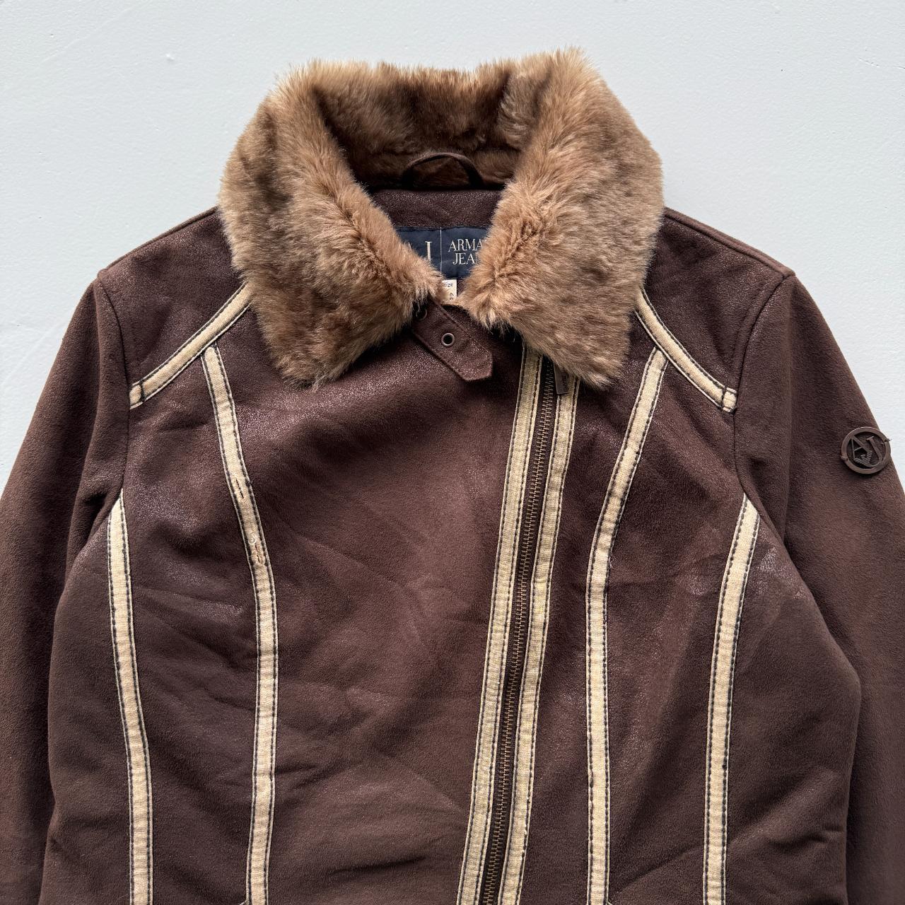 Brown Armani Jeans Vintage Y2K Faux Fur Jacket - Womens Medium Size 10