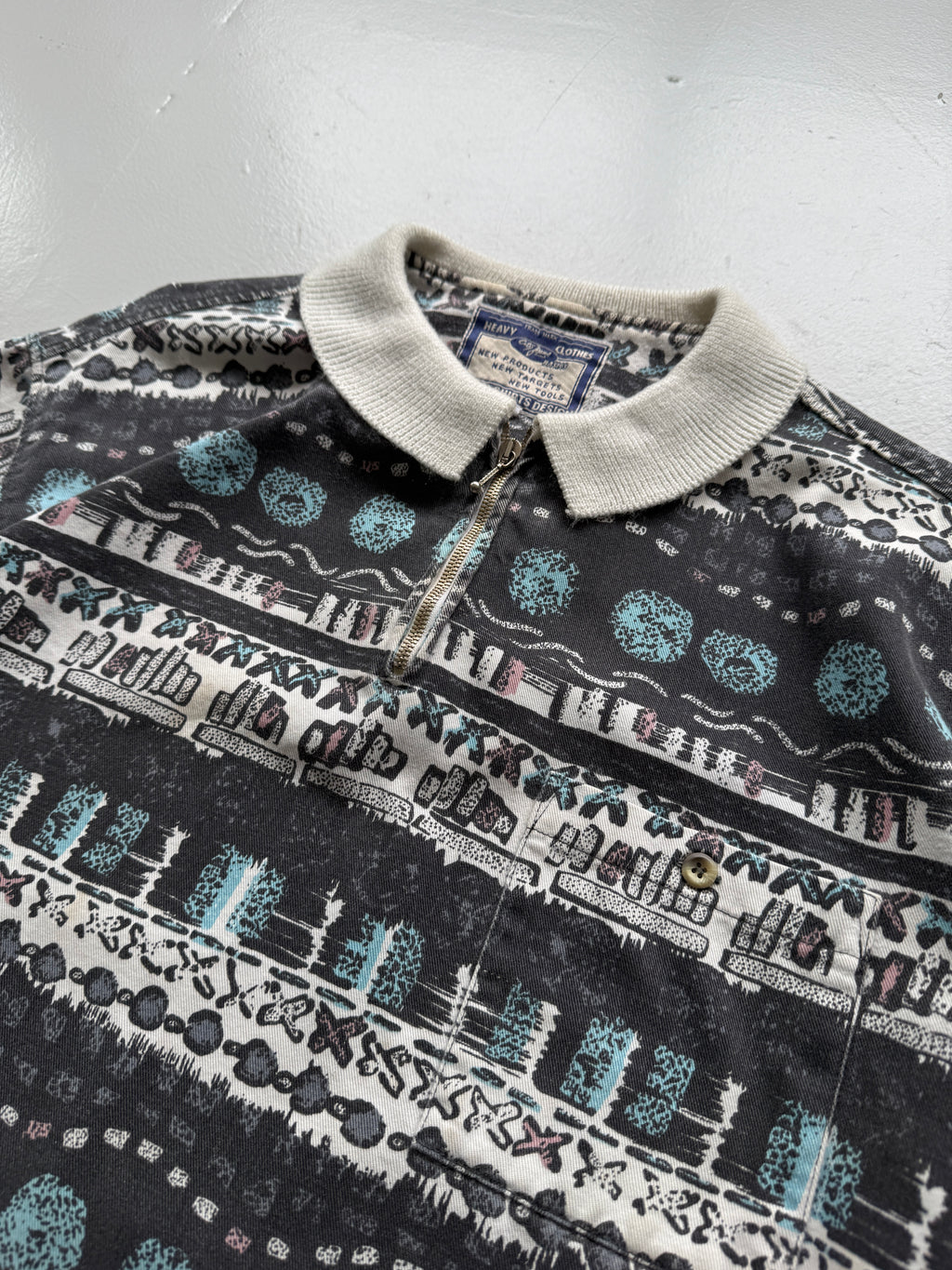 Striped Pattern Studio Shirt 80's Vintage Quarter Zip Pullover - XL
