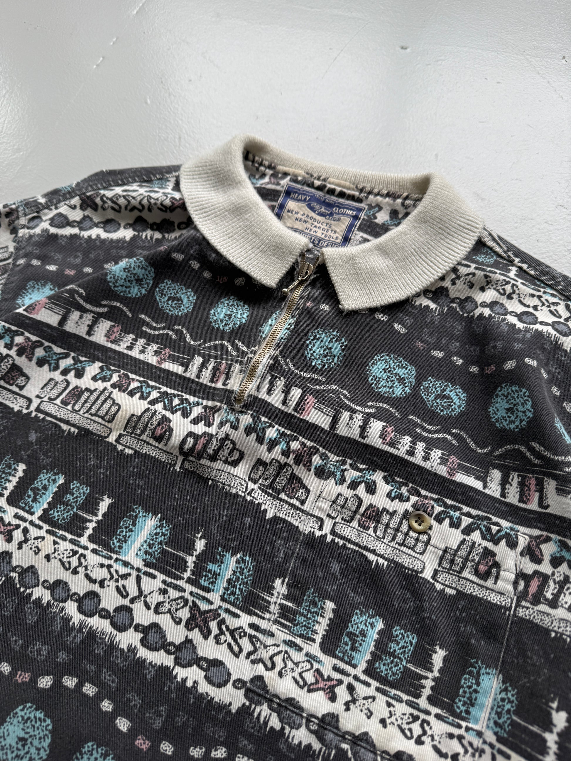 Striped Pattern Studio Shirt 80's Vintage Quarter Zip Pullover - XL