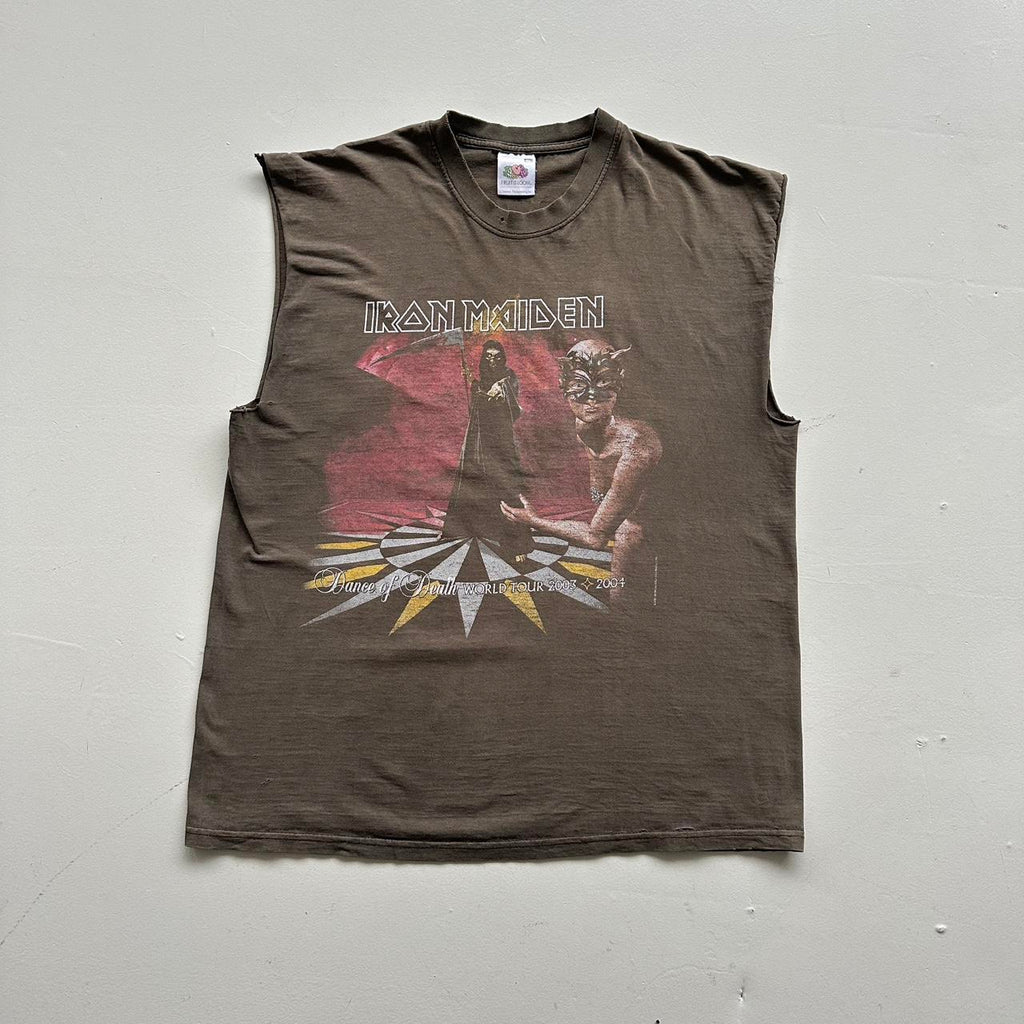Faded Grey Iron Maiden 2004 Vintage Graphic Hand-cut Band Tshirt Vest - Large