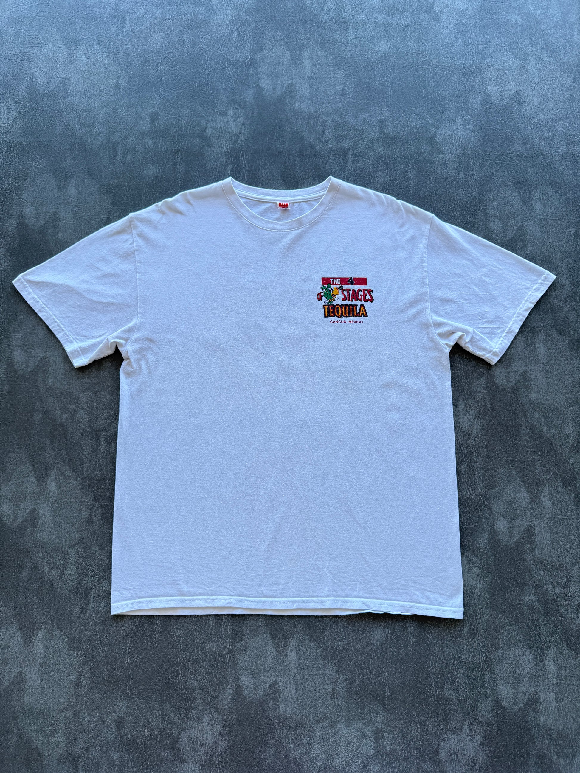 White Four Stages of Tequila Cancun Mexico 90's Vintage Graphic T-Shirt - Large
