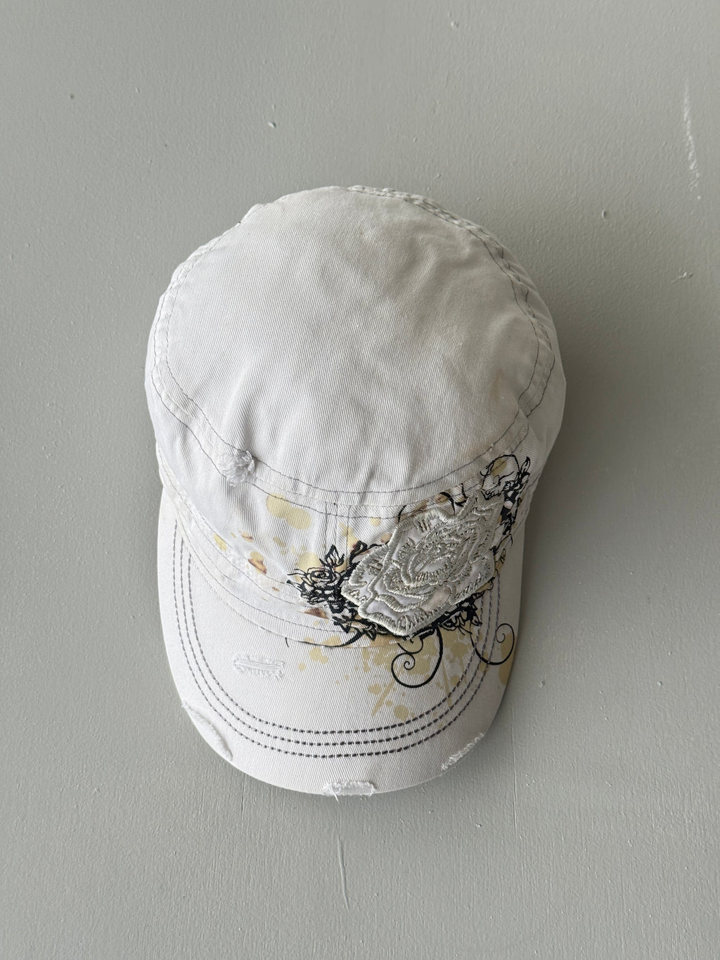 White Rose Y2K Cadet Cap Military Style 00's Grunge Aesthetic