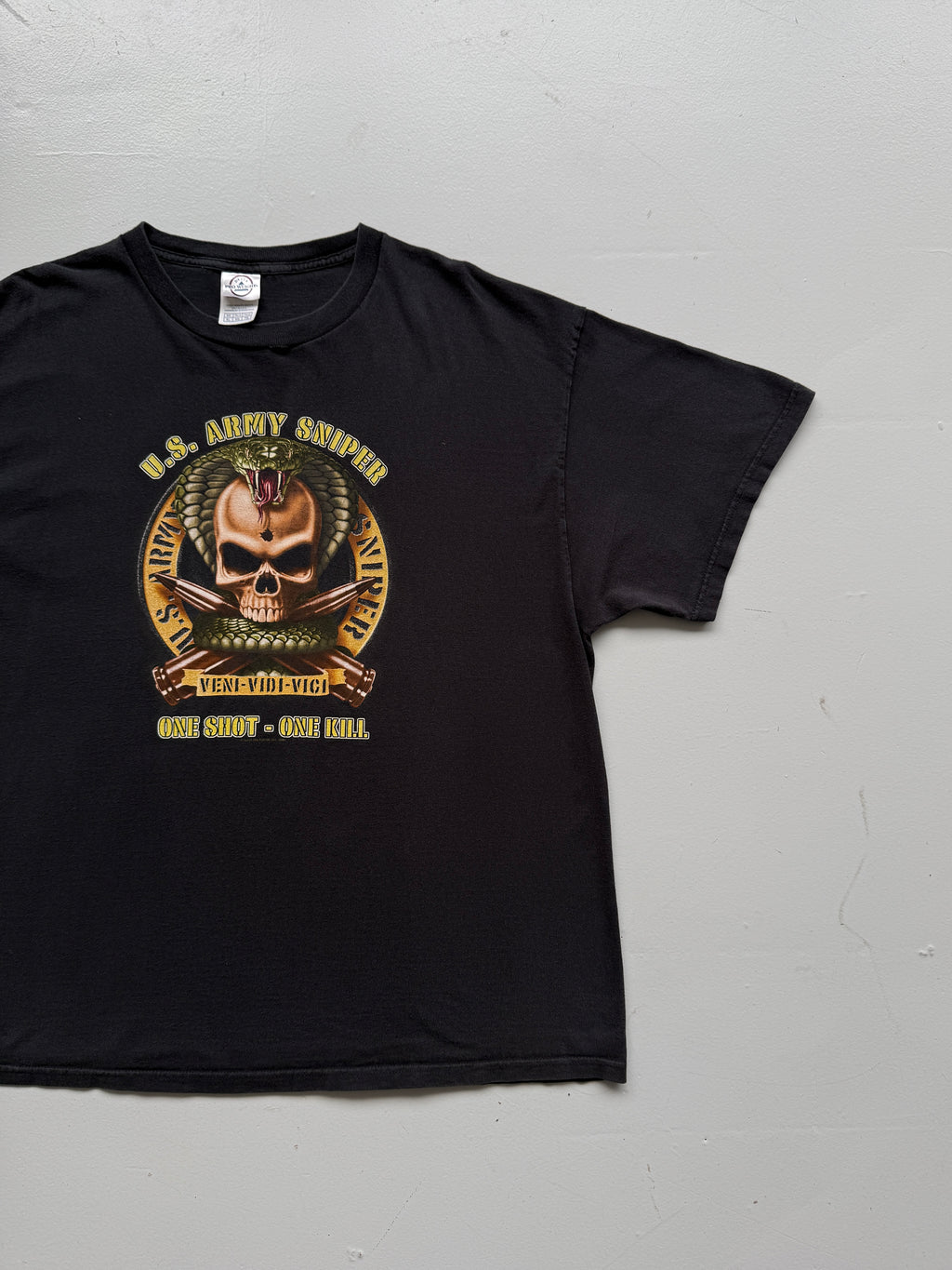 Black U.S. Army Sniper One Shot One Kill Y2K Vintage Graphic T-Shirt - XL