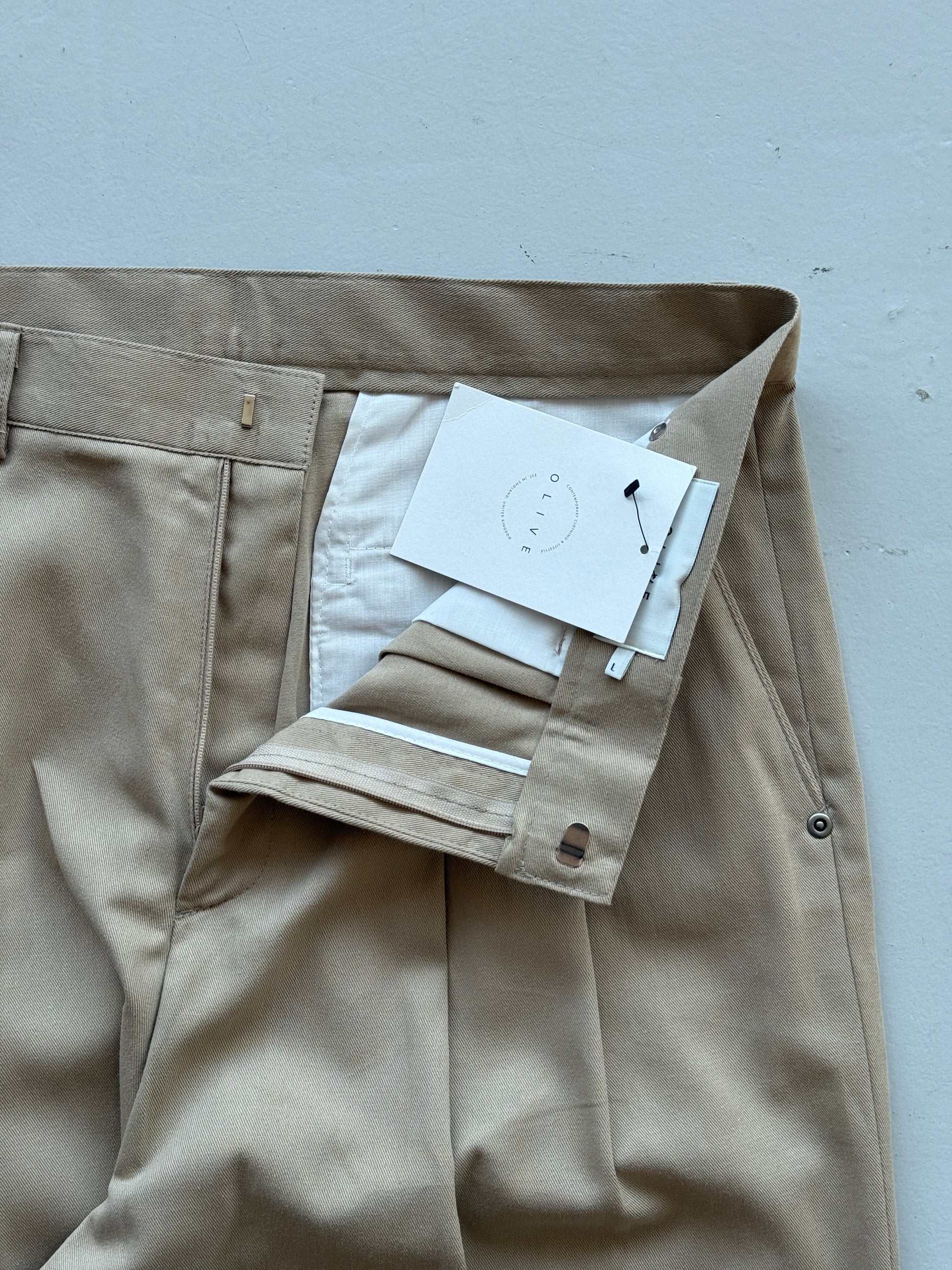 Cream Olive Menswear Wide Led Pleated Suit Trousers - W32 x L29