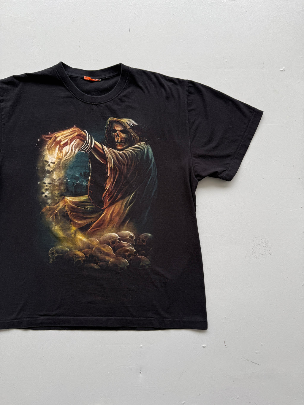 Black Grim Reaper 00's Vintage Y2K Graphic Metal T-Shirt - Large