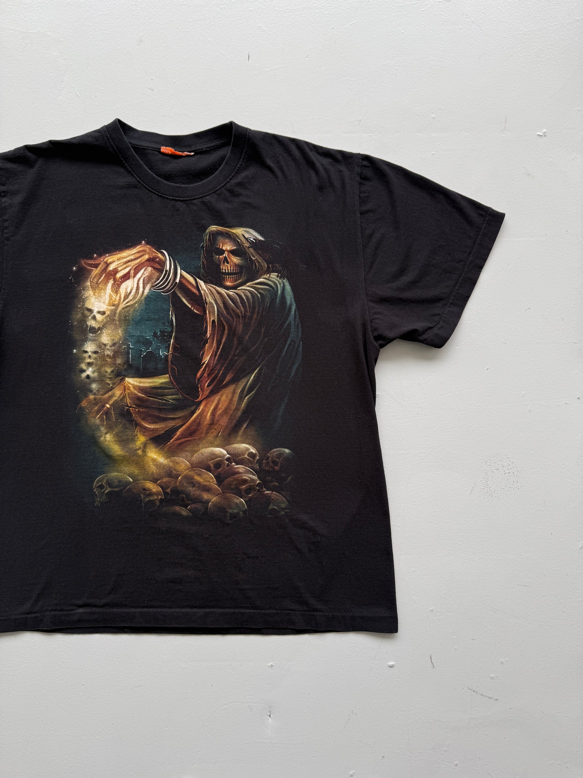 Black Grim Reaper 00's Vintage Y2K Graphic Metal T-Shirt - Large