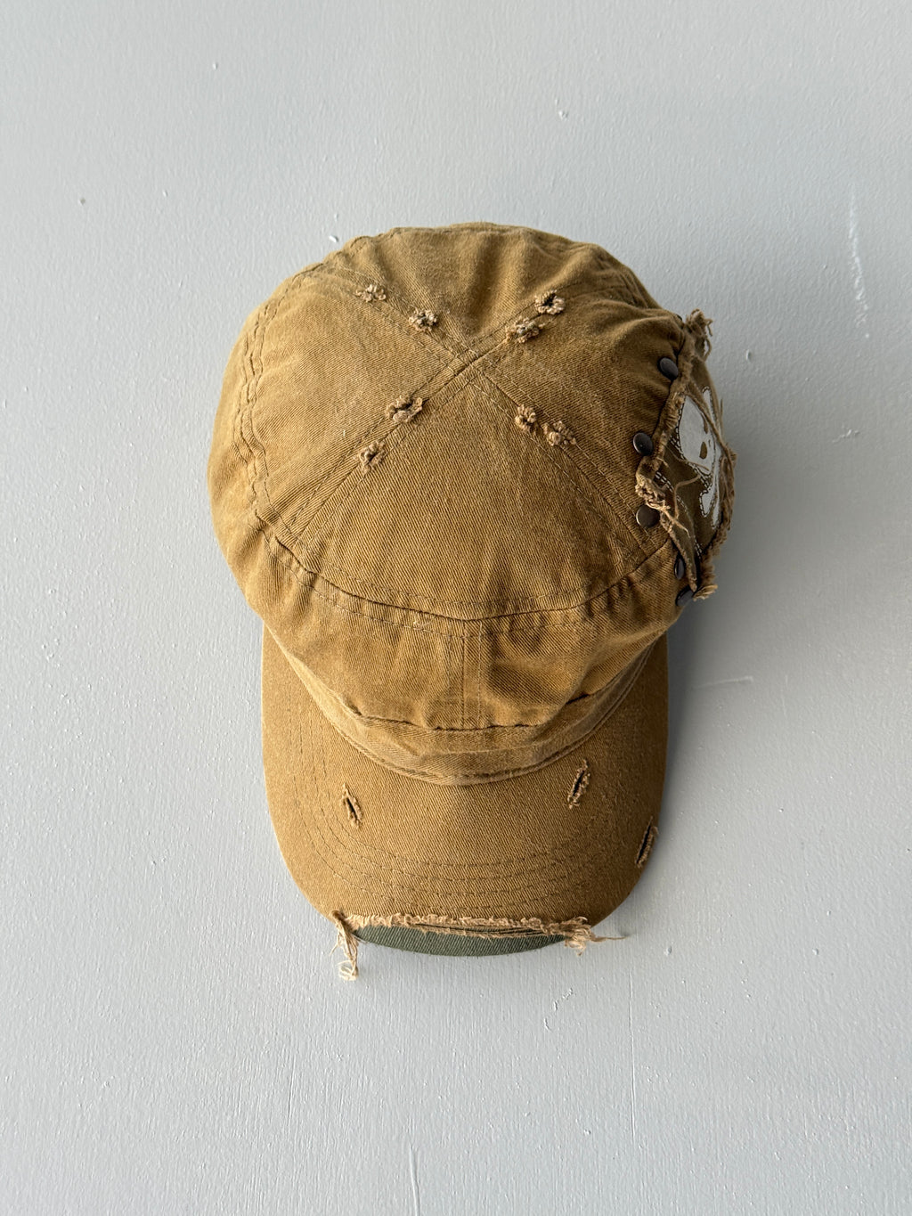 Khaki Brown Distressed Y2K Cadet Cap Military Style 00's Grunge Aesthetic