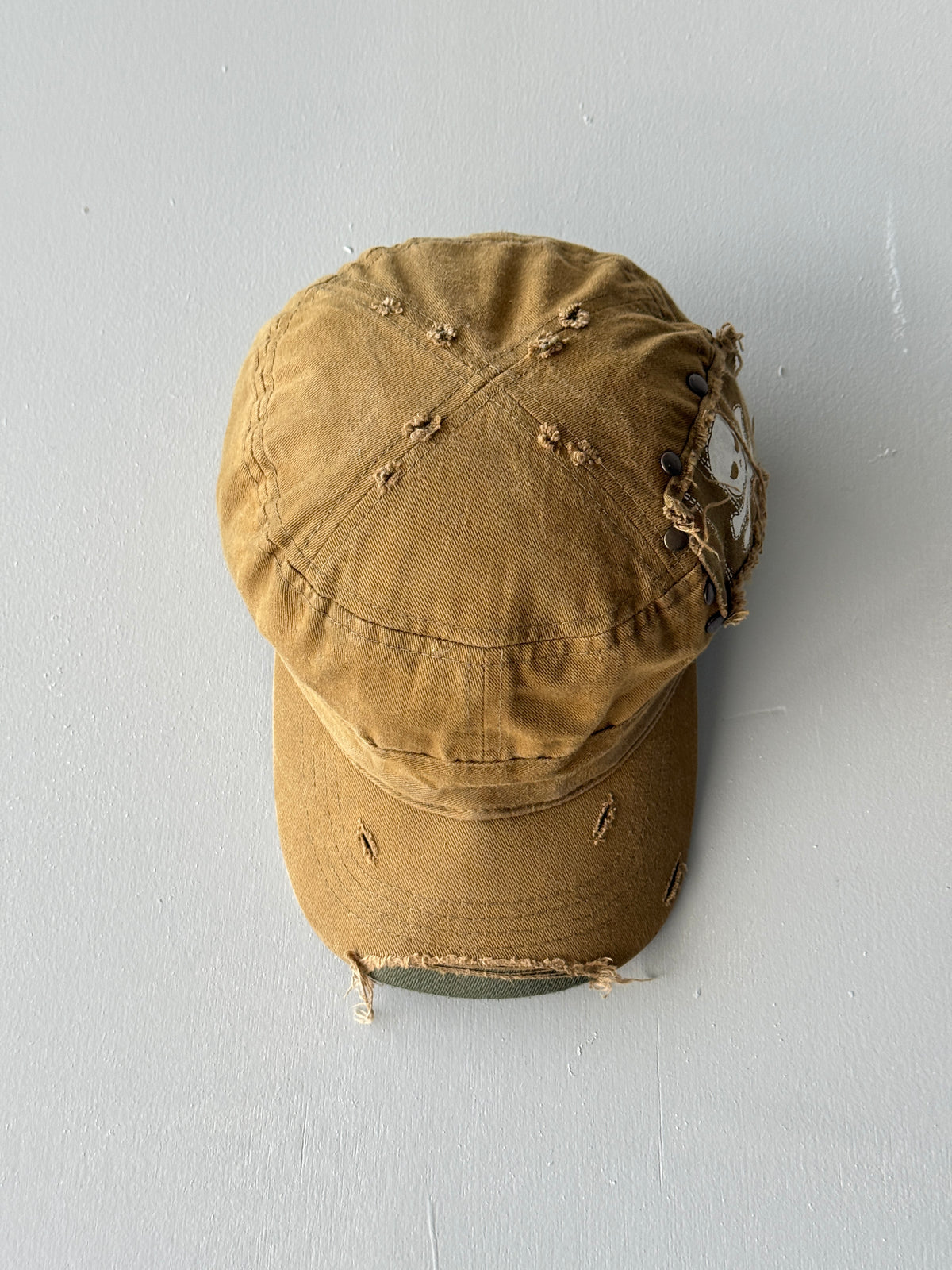Khaki Brown Distressed Y2K Cadet Cap Military Style 00's Grunge Aesthetic