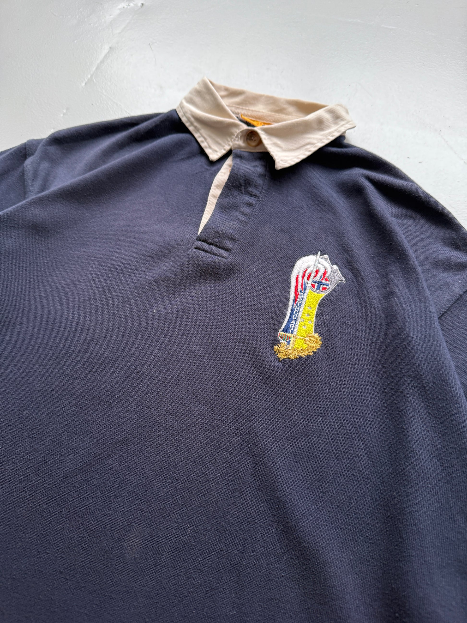 Navy Blue US Basic 90's Vintage Rugby Polo Jersey Shirt - Medium