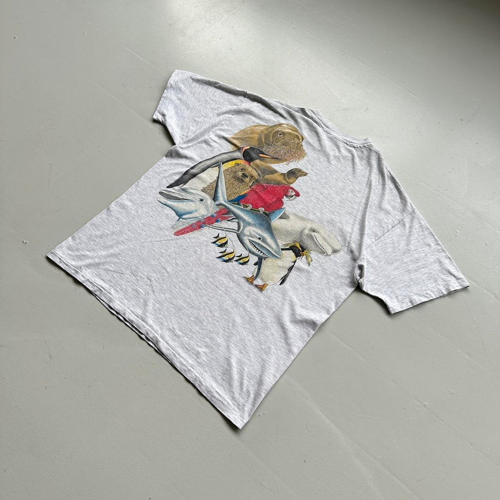 White Nature Animal 80s Vintage Graphic T-Shirt - XL