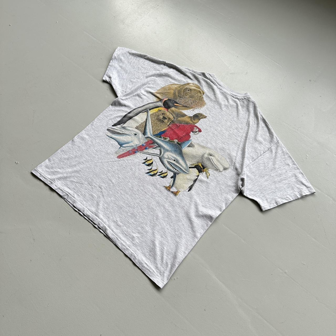 White Nature Animal 80s Vintage Graphic T-Shirt - XL