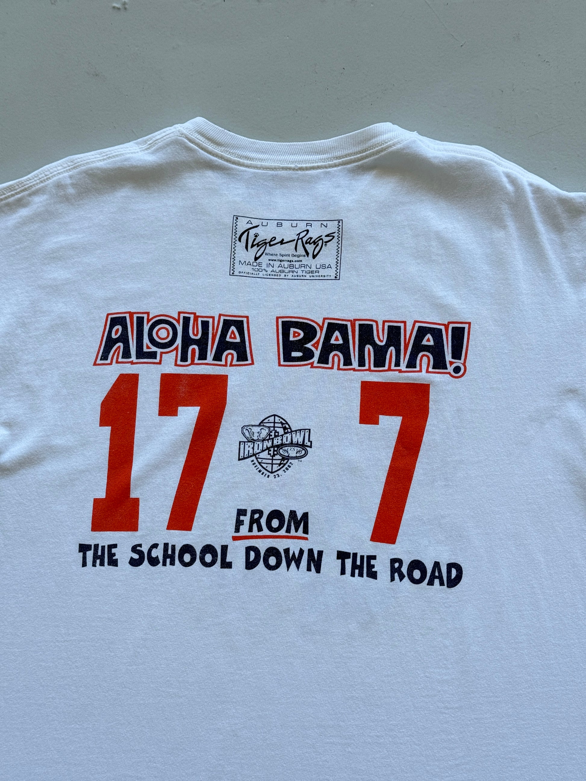 White Auburn Tigers 00's Vintage Collage Football Graphic T-Shirt - Large