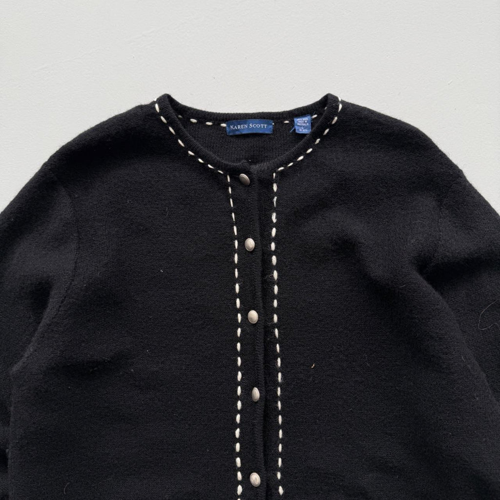 Black Karen Scott 80’s Vintage Wool Cardigan - Large