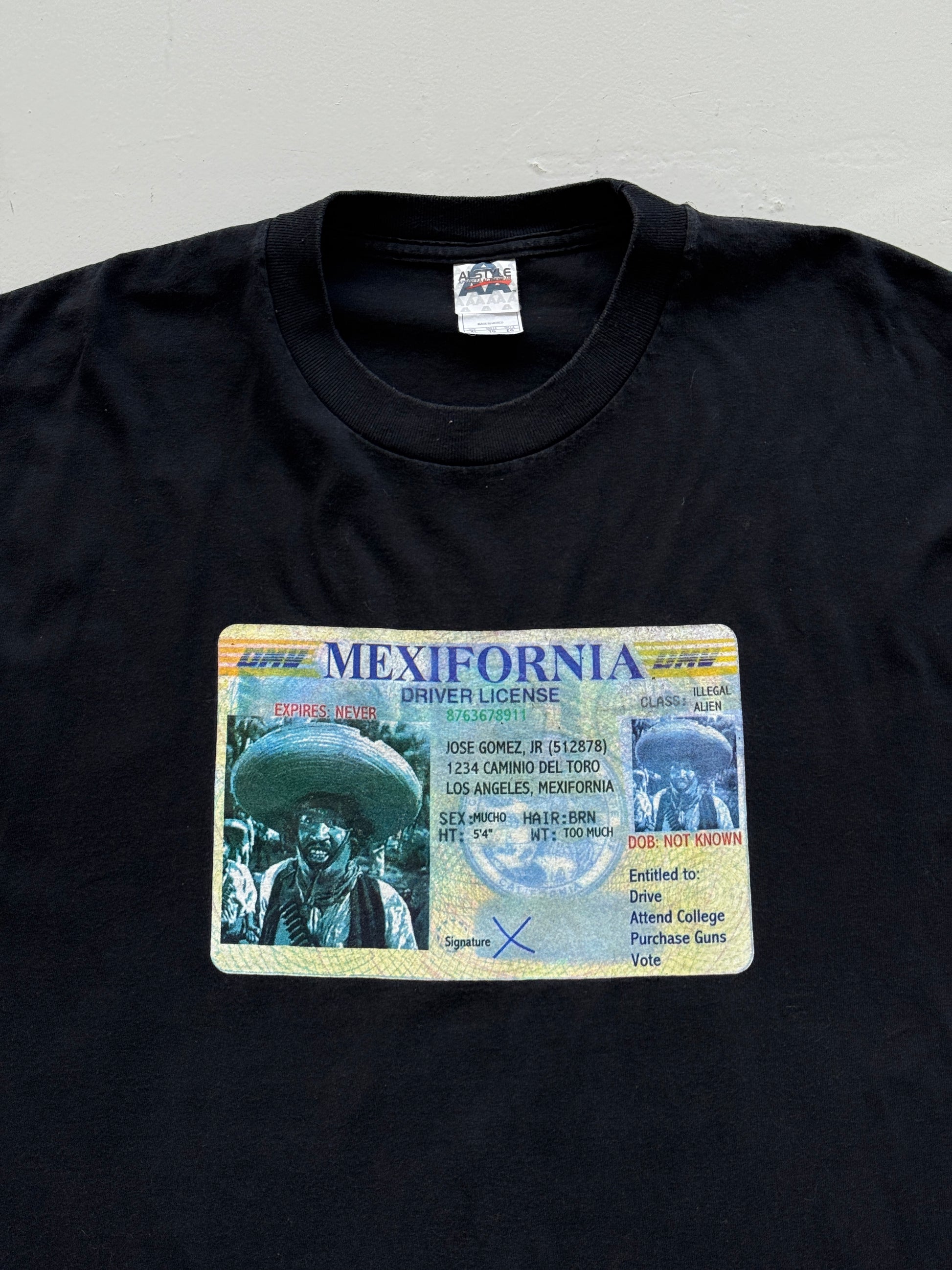 Black Mexifornia 00's Vintage Humour Satire Graphic T-Shirt - XL