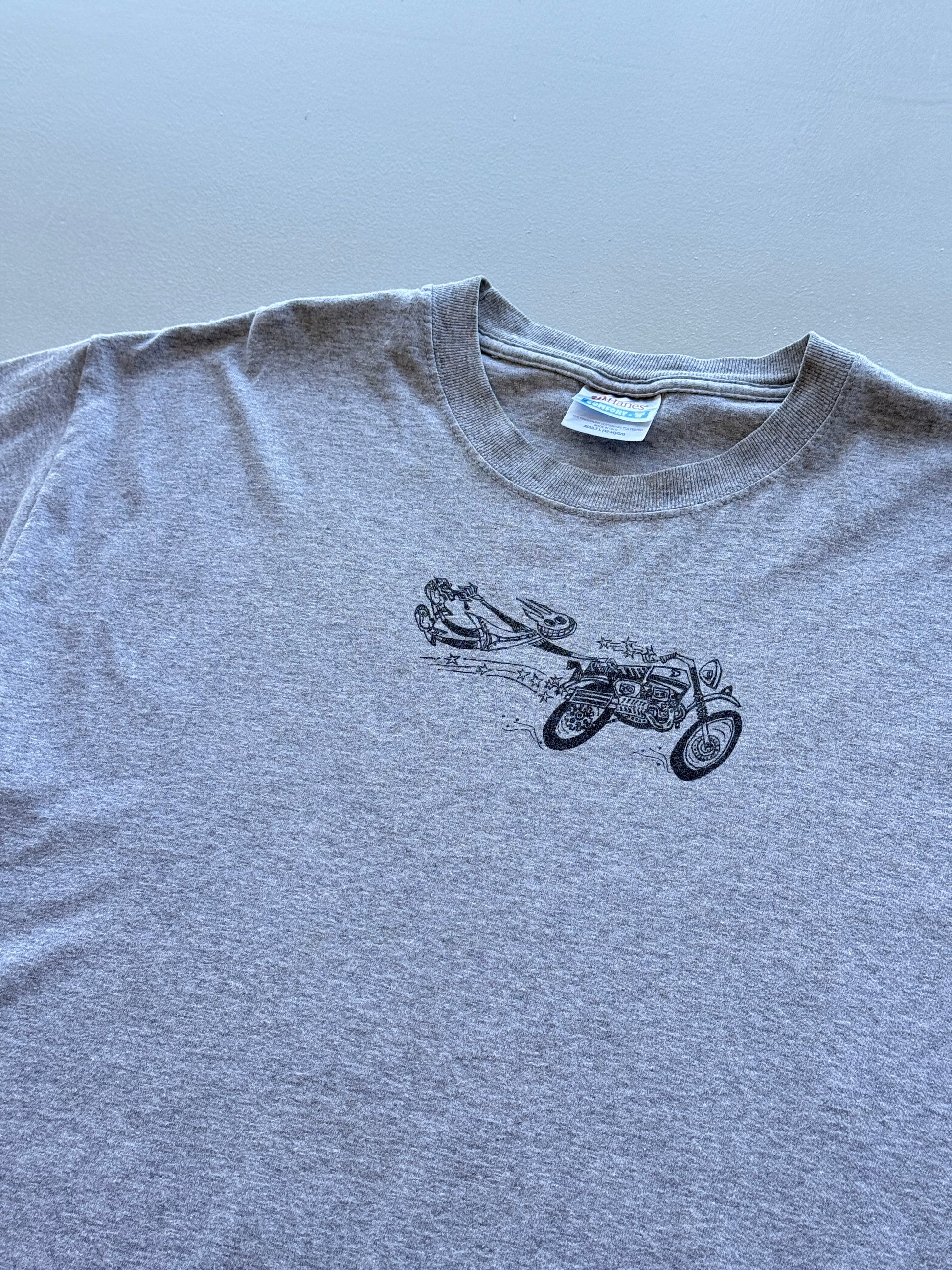 Grey Cartoon Biker 90's Vintage Graphic T-Shirt - Large