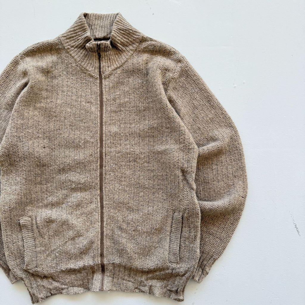 Beige L.L.Bean Full Zip Knitted Jacket 90s Knit Jumper - XXL