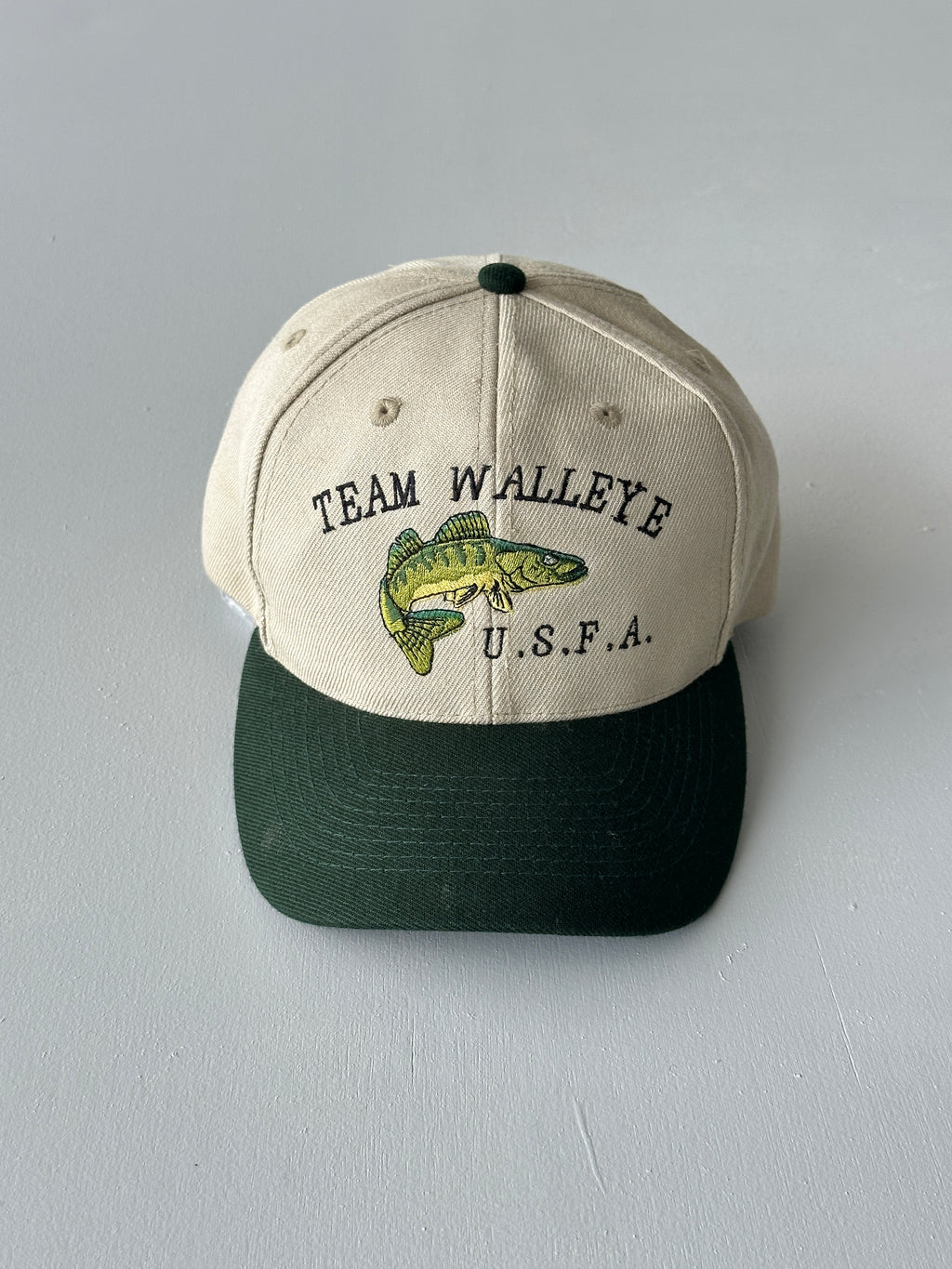 Stone / Green Team Walleye U.S.F.A. 90's Vintage SnapBack Trucker Cap