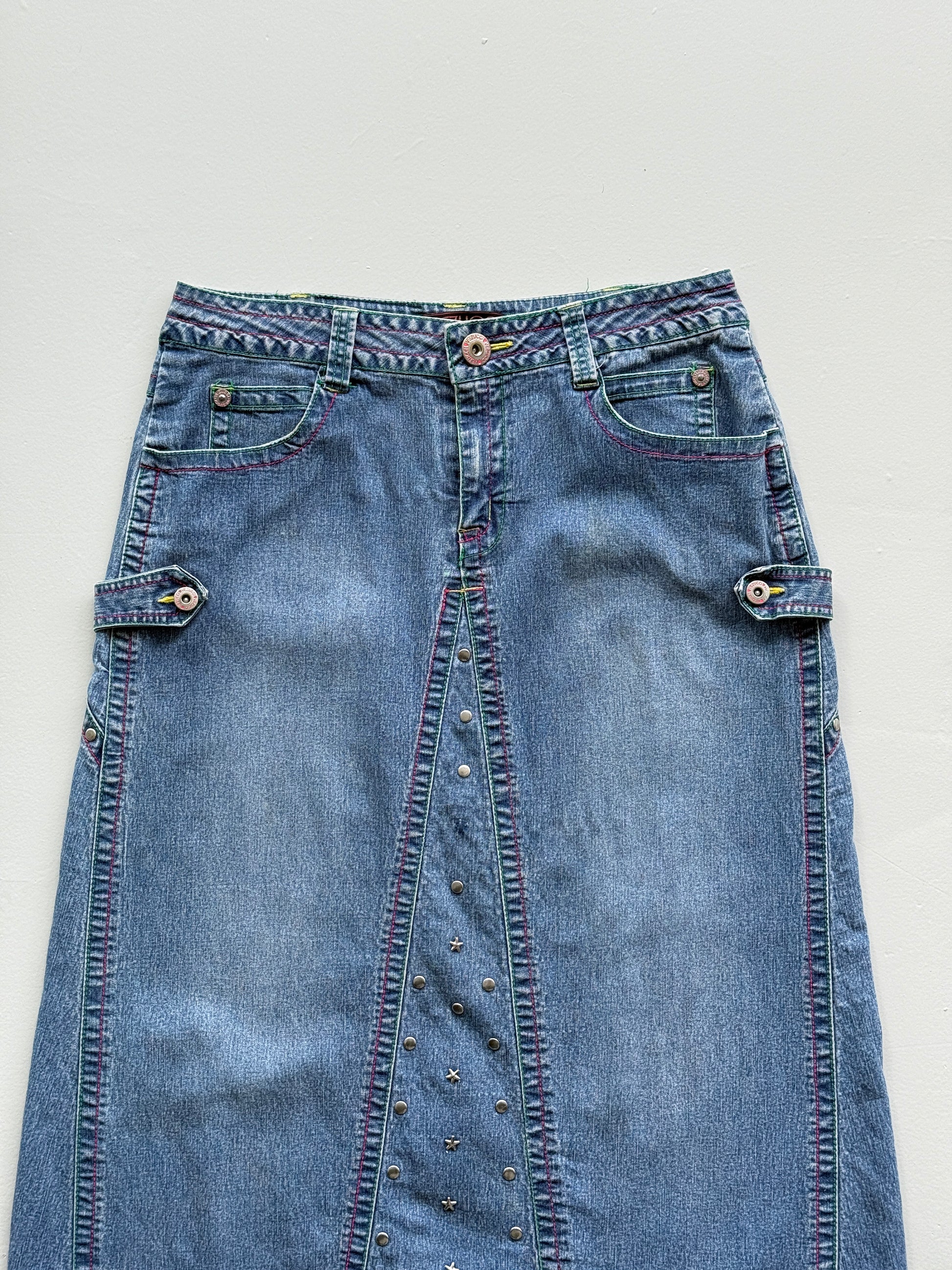 Blue Vezucc 00's Vintage Y2K Hippie Denim Maxi Skirt - Size 10