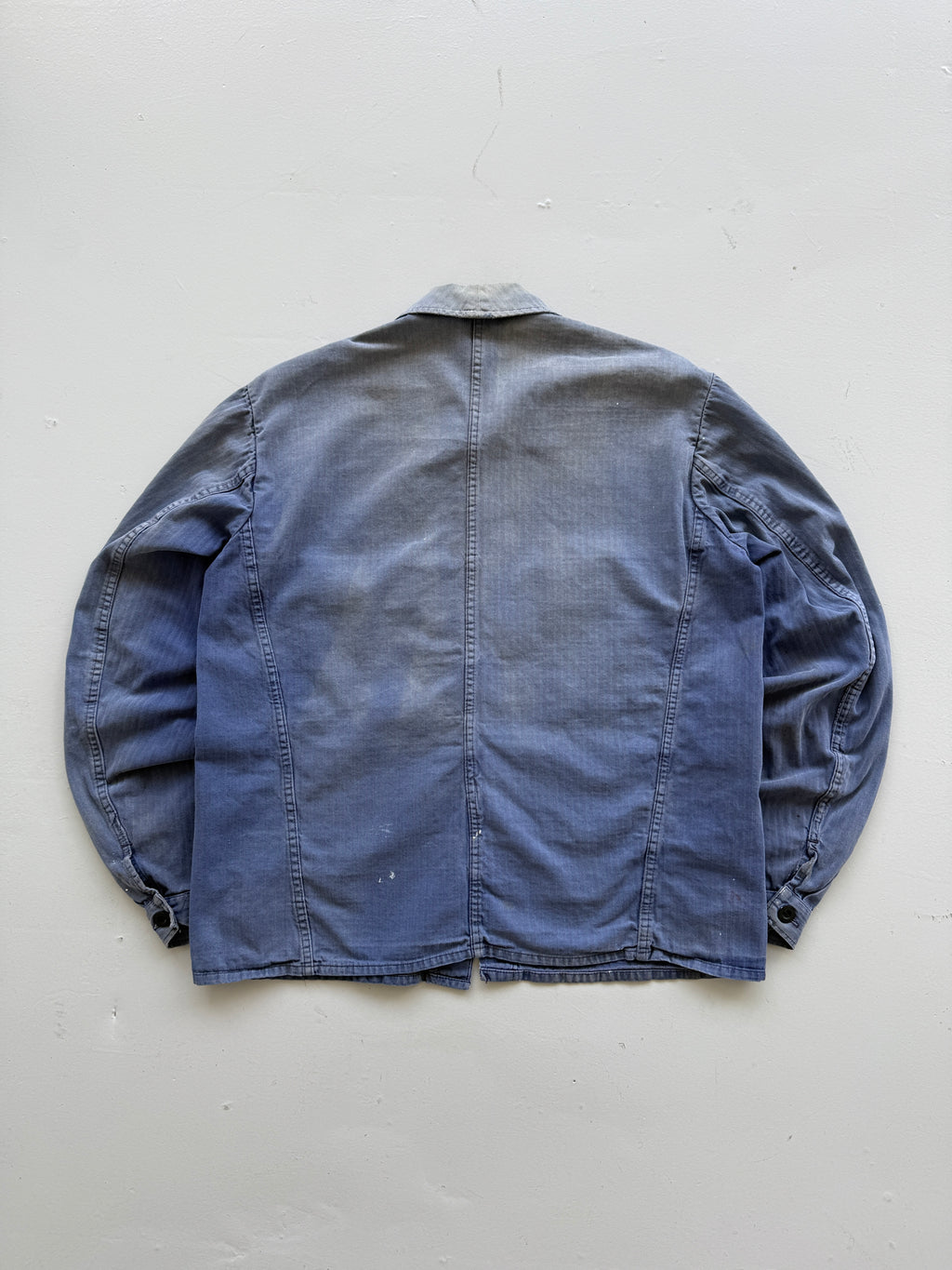 Thrashed Blue Herringbone French Vintage Workwear Chore Jacket CH368 - Small