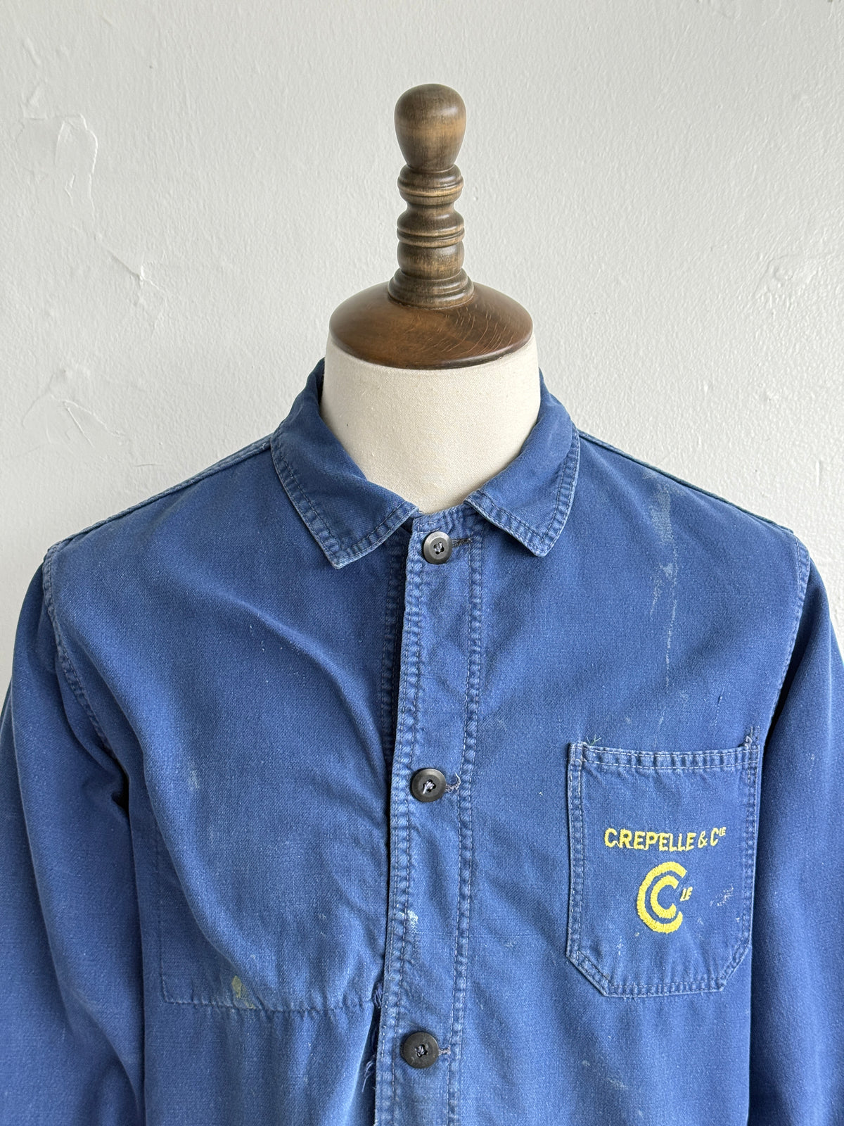 Thrashed Blue French 50s/60s Vintage Workwear Chore Jacket CH526 - Small