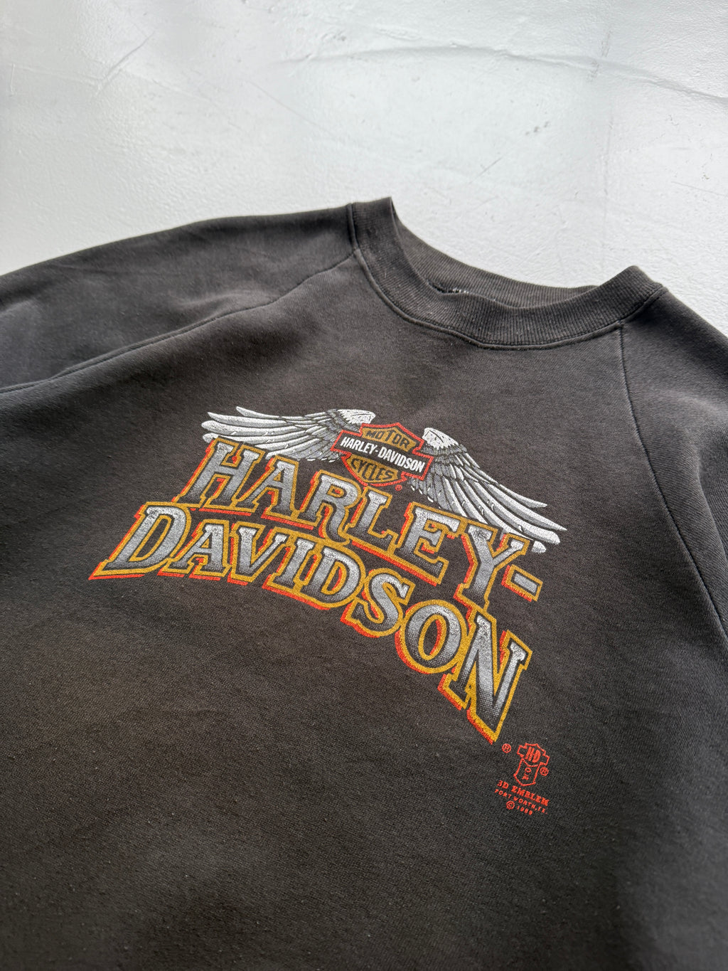 Harley Davidson Sweatshirt Rare Faded Black 80's Vintage 3D Emblem - Medium