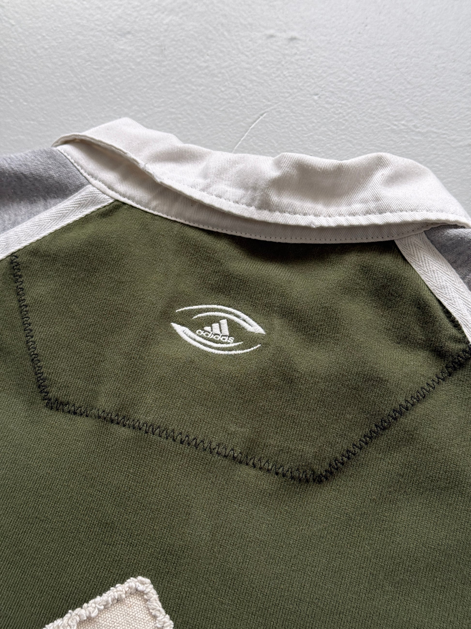Adidas Olive Green & Grey 00's Vintage Rugby Polo Shirt - XL