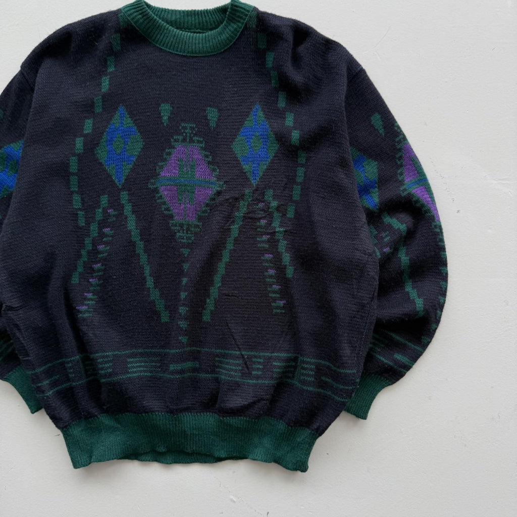 Navy Blue Woollen 90’s Vintage Heavy Knit Jumper - Large