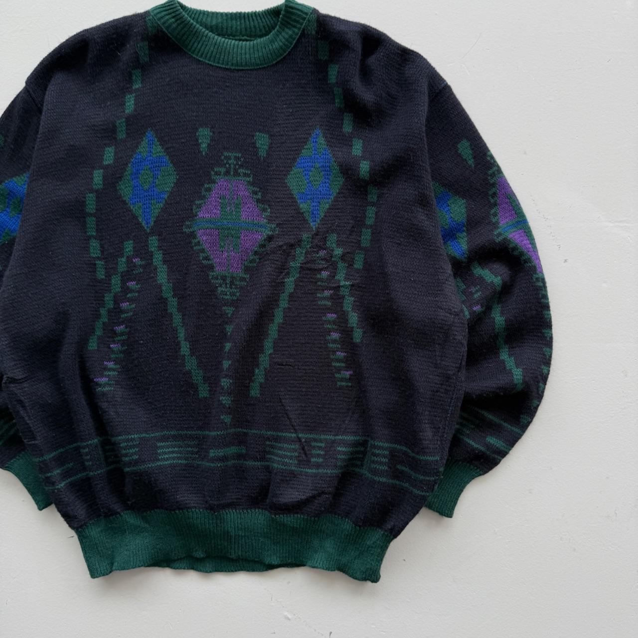 Navy Blue Woollen 90’s Vintage Heavy Knit Jumper - Large