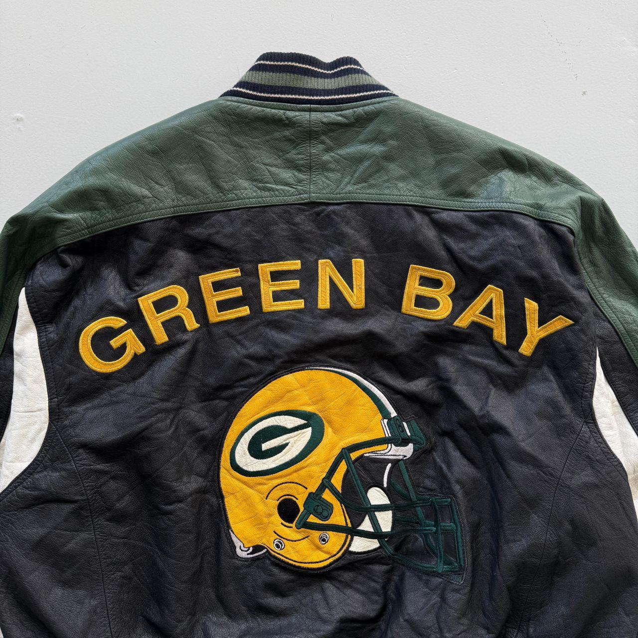 Black Carl Banks Green Bay Packers 90s Leather Bomber Jacket - XL