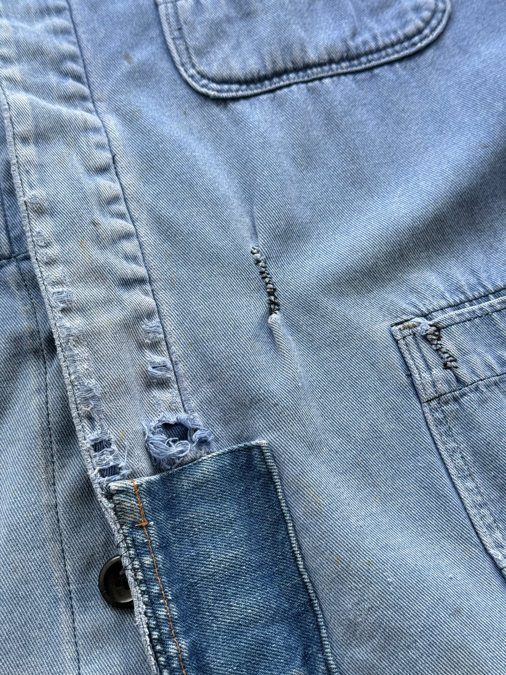 Thrashed Blue French Vintage Workwear Chore Jacket CH372 - Large