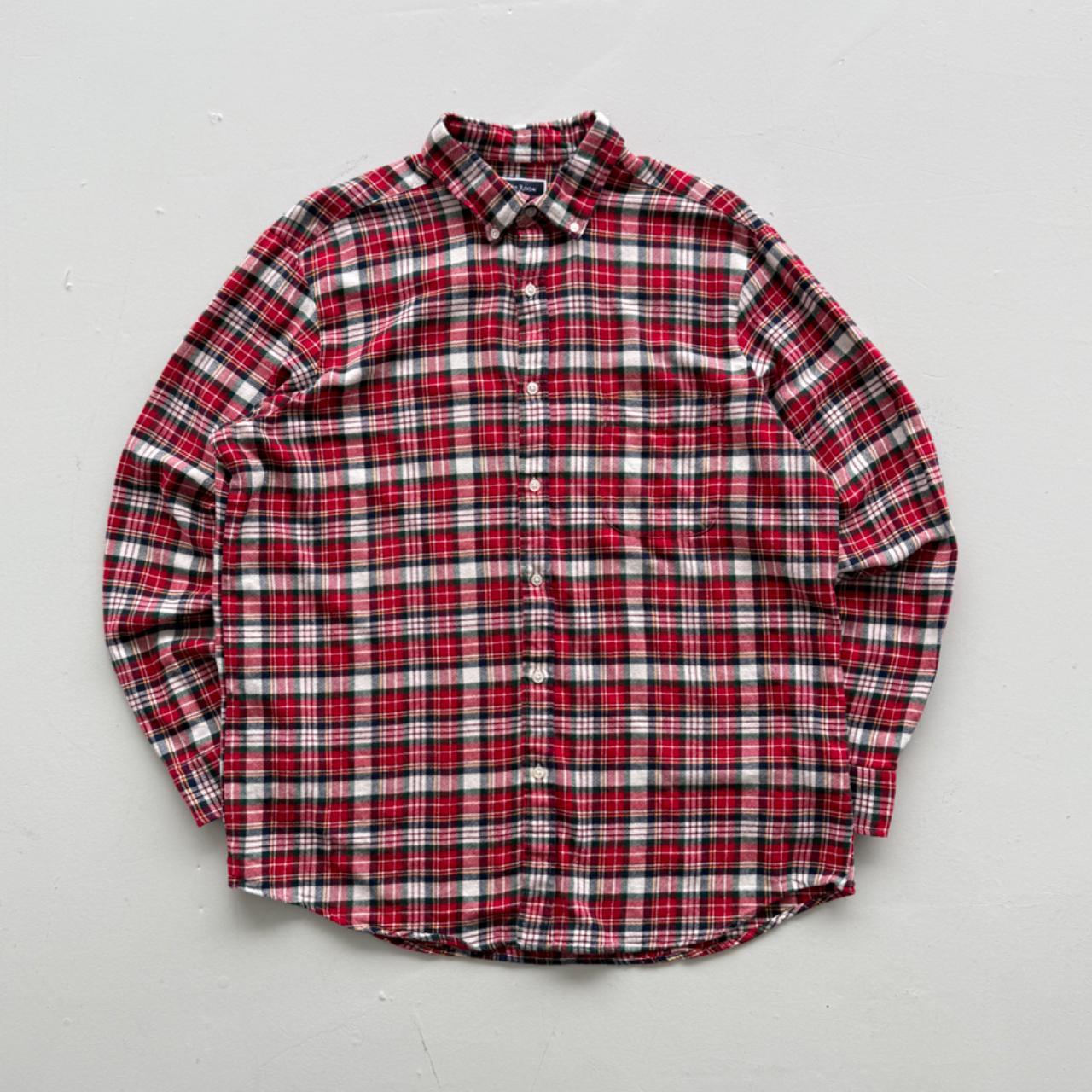 Red and White Checkered Long Sleeve 90s Vintage Flannel Shirt - XL