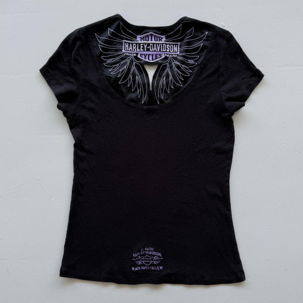 Black Harley Davidson 00's Y2K T-Shirt - Womens Medium