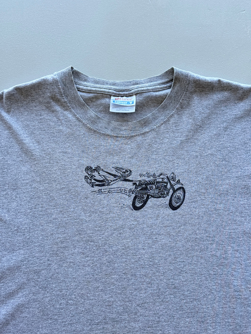 Grey Cartoon Biker 90's Vintage Graphic T-Shirt - Large