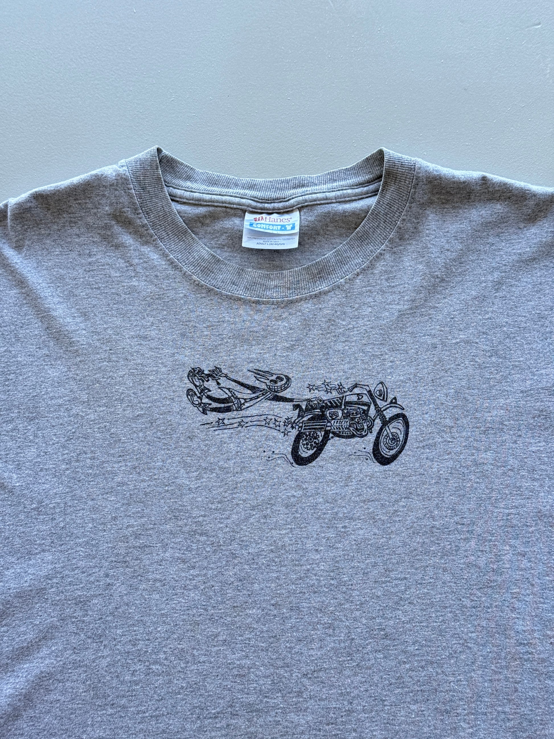 Grey Cartoon Biker 90's Vintage Graphic T-Shirt - Large