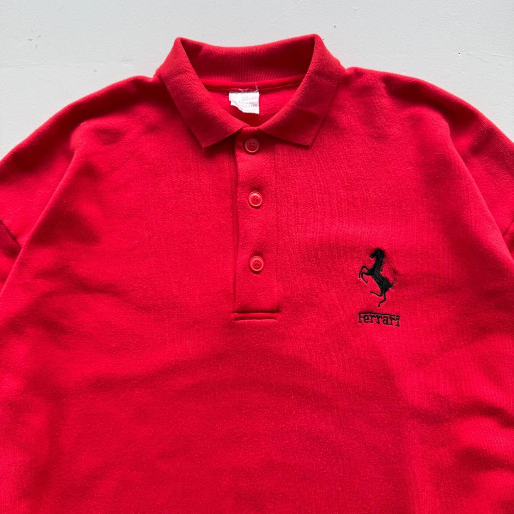 Red Ferrari 90s Vintage Logo Polo Sweatshirt - XL
