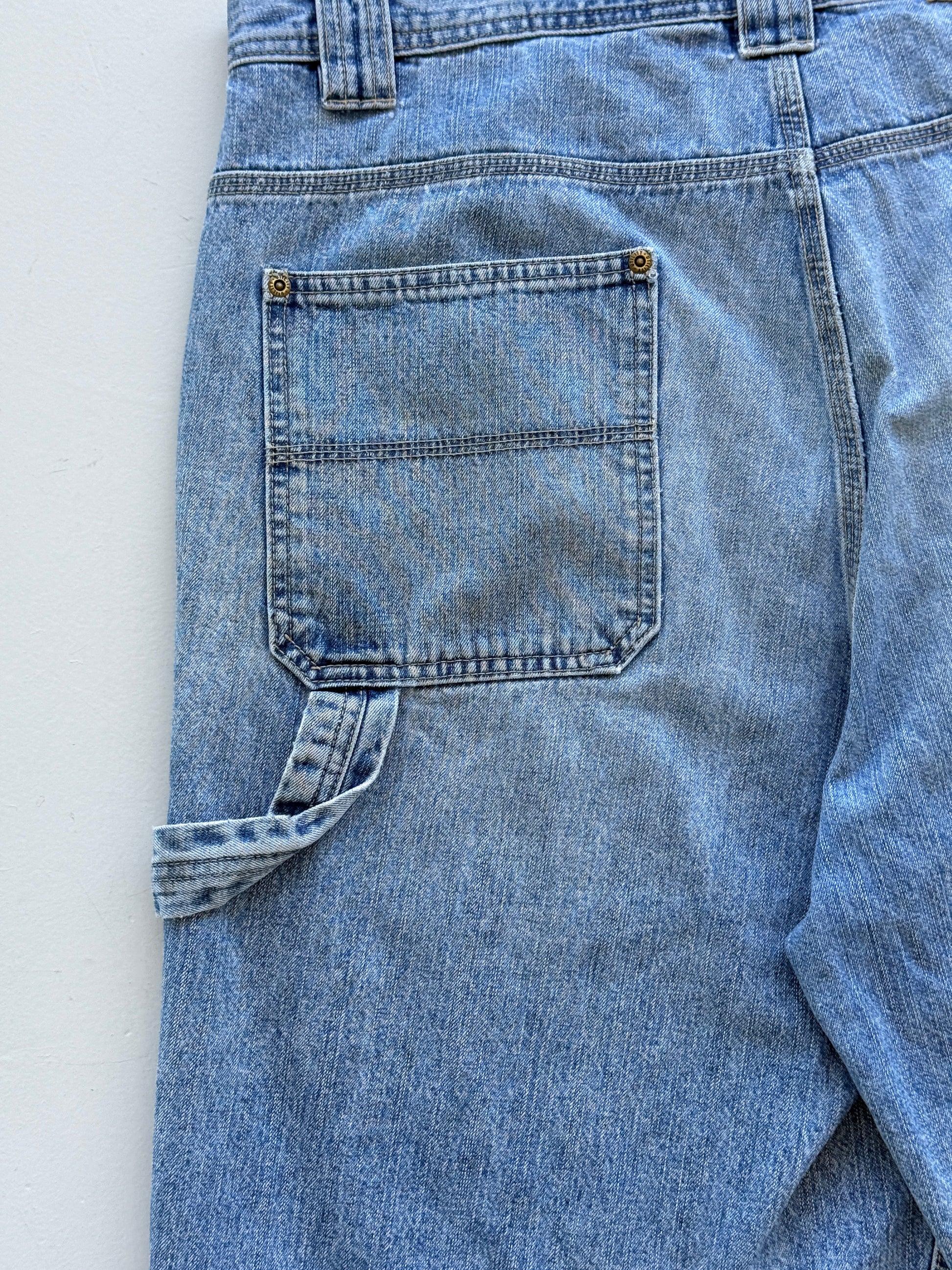 Light Blue Utility 90's Vintage Baggy Carpenter Denim Shorts - W38 x L11.5
